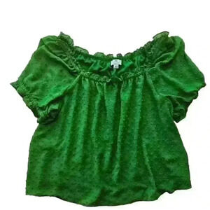 CeCe Lush Greem Boat Neck Puff Sleeve Top Size 3X